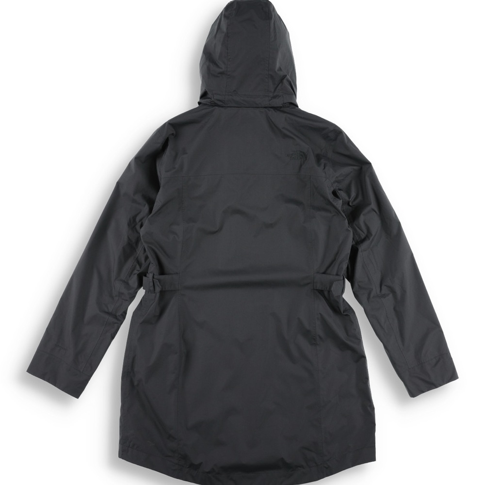 EUC The North Face Black Trench Coat Water-Resistant Hooded Size Small